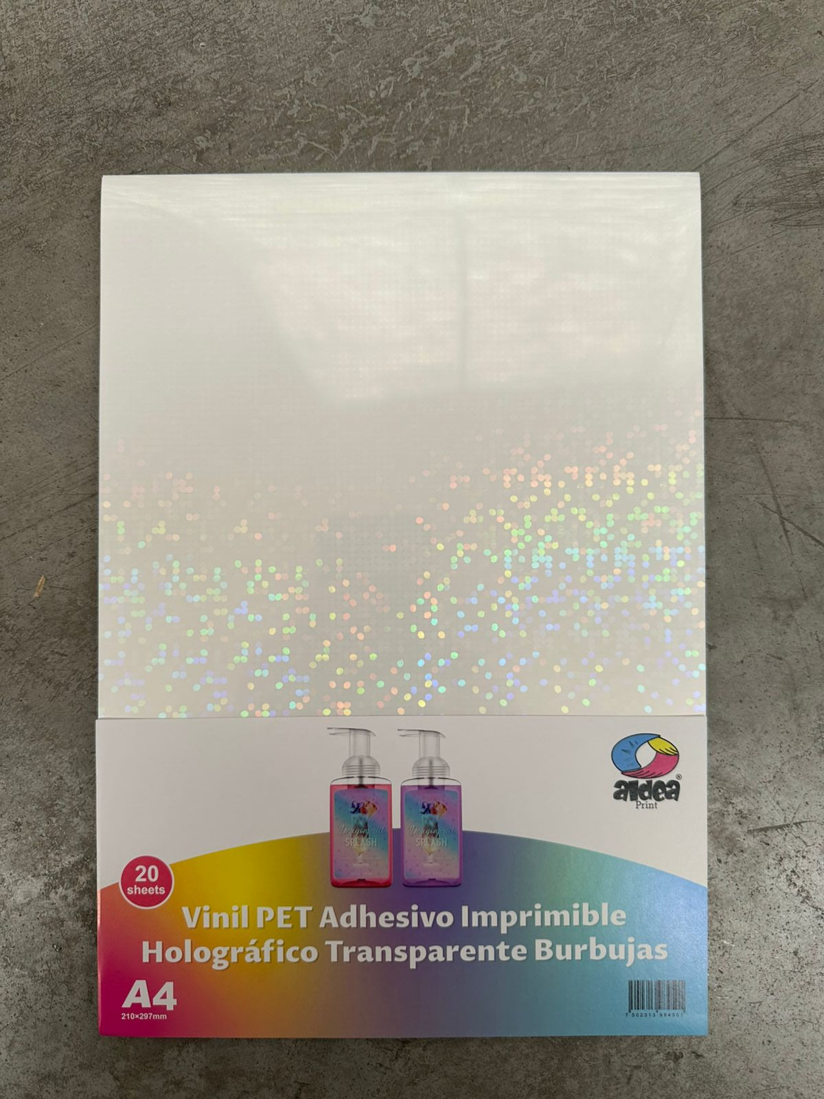 Vinil PET Adhesivo Imprimible Holográfico Transparente A4