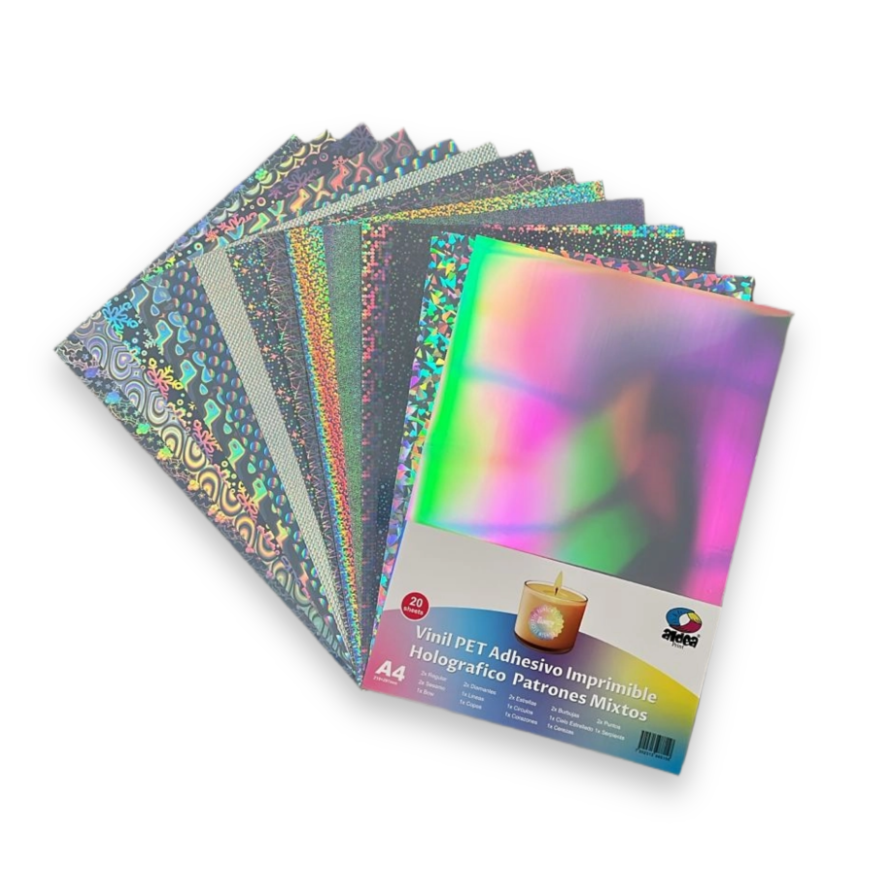 Vinil PET Adhesivo Imprimible Holográfico A4